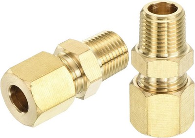 uxcell 3Pcs Brass Compression Tube Fitting, 1/4'' Tube OD x 1/8'' NPT Male Connect