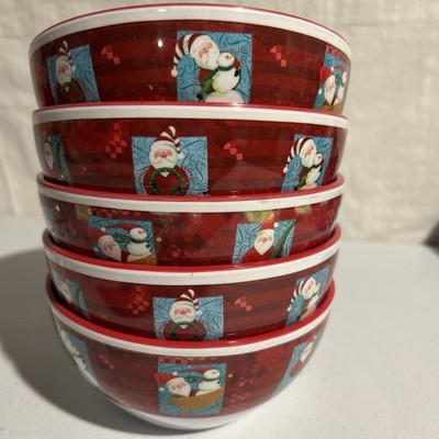 Sakura Christmas Melamine Cereal Soup Bowls Evolution 5 pcs Snowmen Santa Bowls