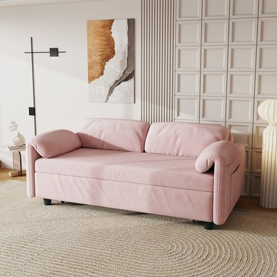 Convertible Sleeper Sofa Bed Velvet Loveseat 2-Seater Sofa w/ Pull Out Bed