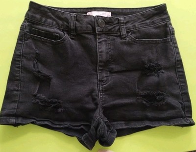 WOMEN'S JUNIOR'S SO BLACK DISTRESSED STRETCHY HIGH RISE DENIM SHORTIE SHORTS 5