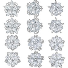 Assorted Crystal Rhinestone Flower Brooch Pin Set 12 PCS for DIY Bouquet