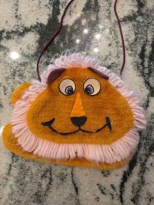 Vintage Fun World Lion Childs Purse Plush Yarn Mane Novelty Shoulder Bag Kidcore