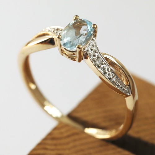 Aquamarine & Diamond Solitaire with Accents Ring