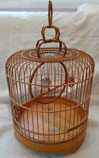 Vintage Chinese Bamboo Wood Song Bird Handcrafted Cage