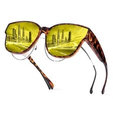 Night Vision Driving Glasses Fit Over for Men Women, Anti Glare Polarized Yel...