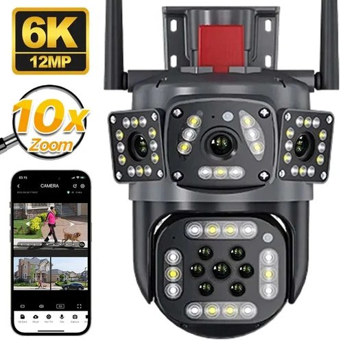 10X Zoom 12MP WIFI IP Outdoor Cameras Three Lens Three Screen Camera 6K PTZ CCTV - Picture 3 of 16