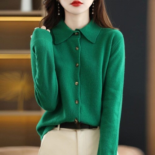 Damen Wollmischung Strickjacke Kragen Cardigan Pullover äußerer Knopf Shirt Mantel - Bild 24 von 26