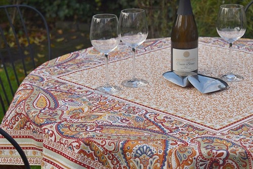 Tablecloth jacquard terracotta 145x145 cm tapestry type paisley France Provence - Picture 6 of 7