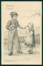 Artist Signed Viennoise Kratki Easter Children serie 180 postcard TC4009