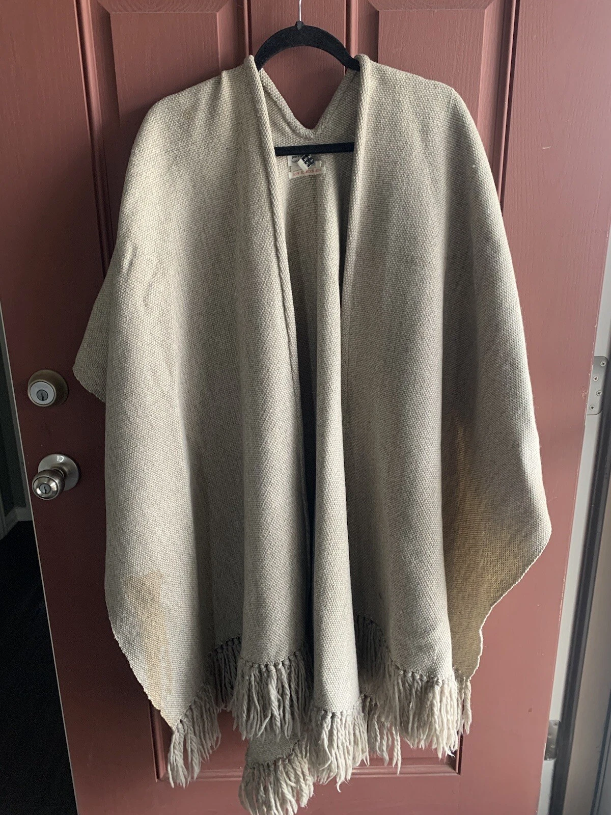 Vtg Handwoven Alice Parrott Fabrics Santa Fe Fringed Open Poncho Wrap Shawl/Cape