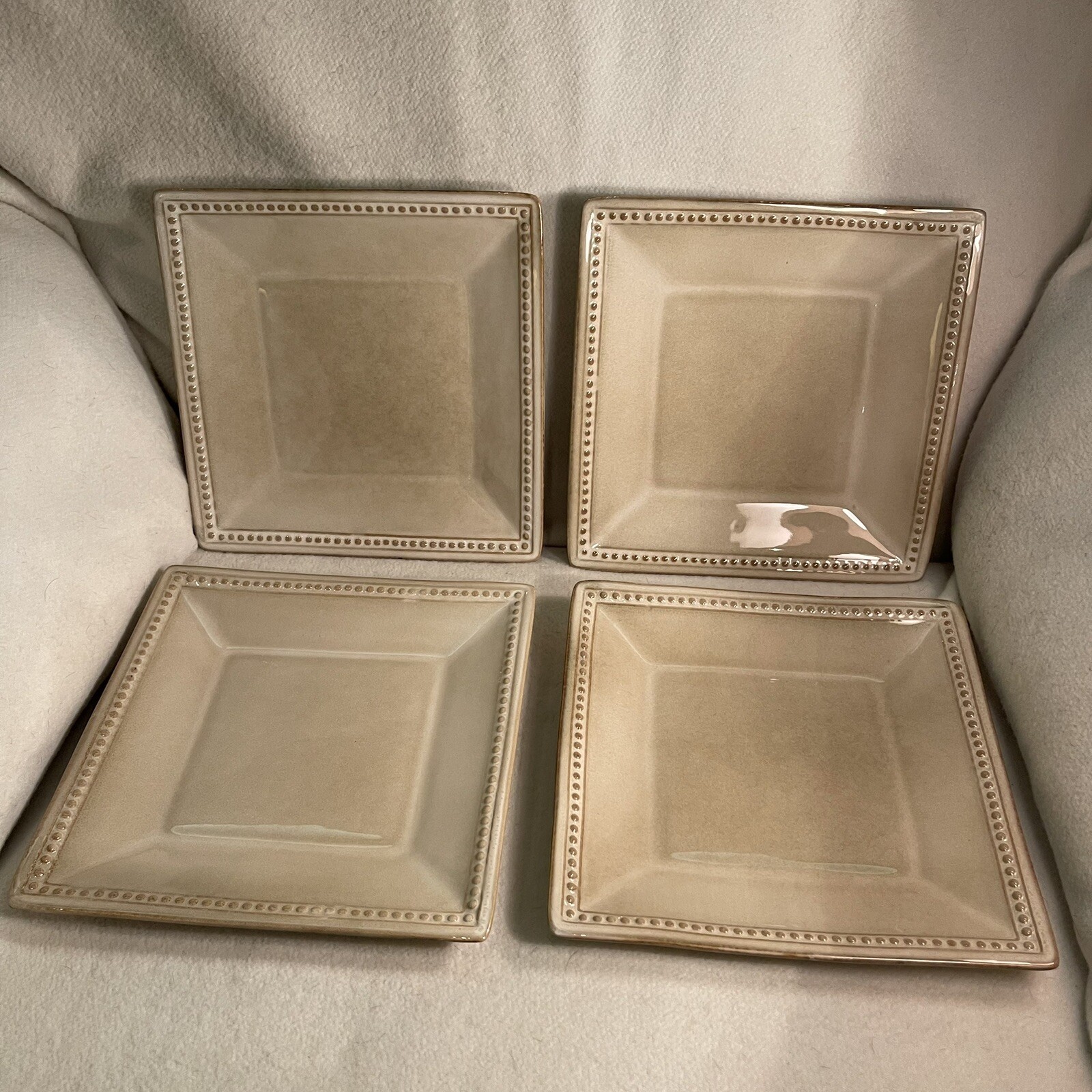 Pier 1 Spice Route Sesame Square Salad Plates Set of 4 Stoneware Beaded Edge