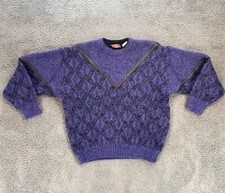 Vintage 80s Mens XL Wool Mohair Pullover Sweater Purple Italy Grunge Retro