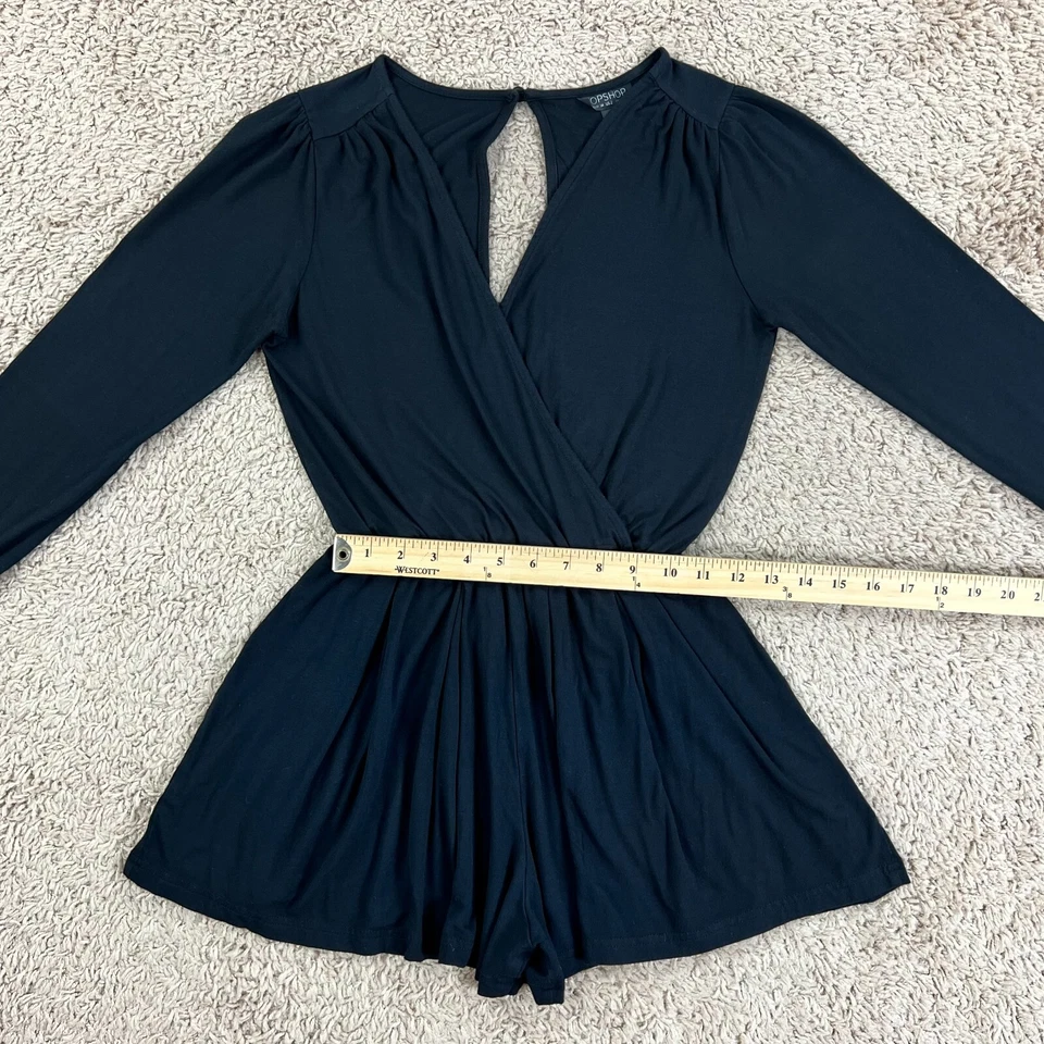 TOPSHOP Pantalones Cortos Negros Manga Larga Cuello en V Mameluco Mujer 2 Recortes Cerradura Espalda Foto 3 de 4