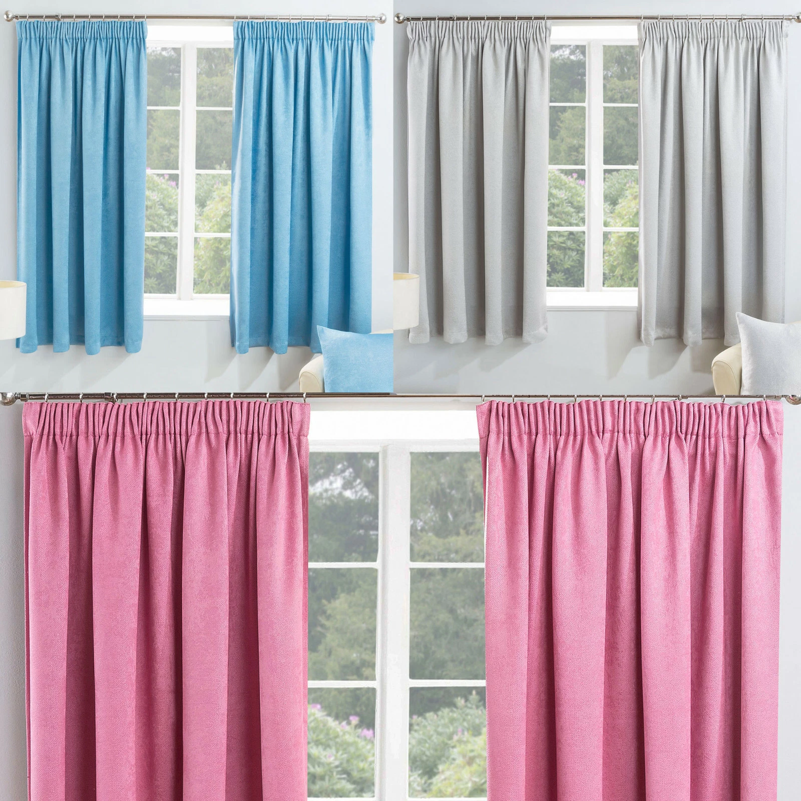 Blockout Curtains. Serenity Pencil Pleat. Choice of Colours & Sizes