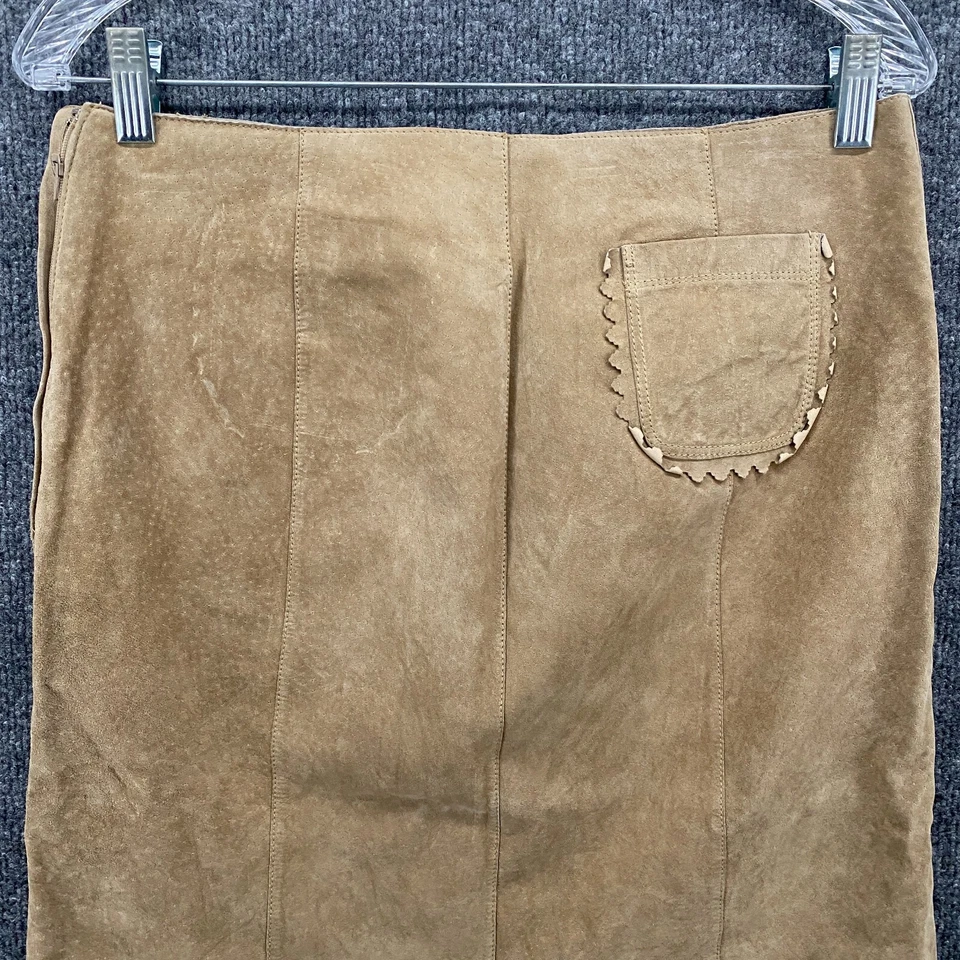 Falda de cuero Karen Kane para mujer 8 beige recta hasta la rodilla Rancho Western Rodeo Foto 4 de 4