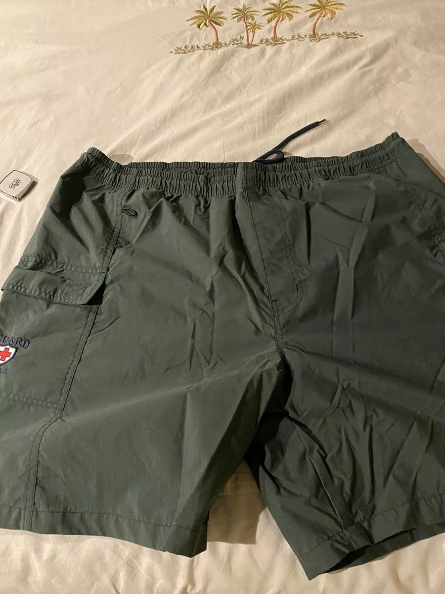 Men's Basix Surf Wear Swim Trunks Cargo Shorts Green & Khaki Large.