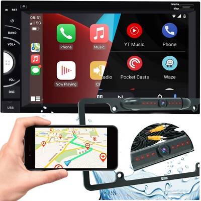 DVD Car Stereo Receiver Work w/ Bluetooth, Apple CarPlay, Android Auto, CAM PK8