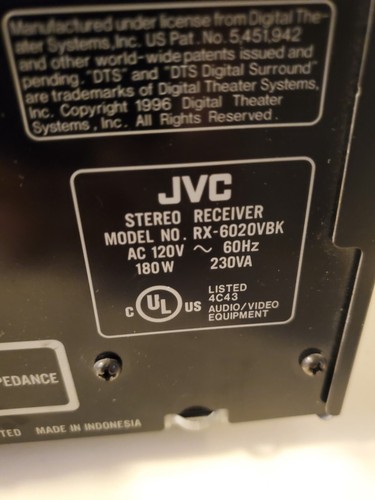 JVC RX-6020VBK 5.1 Dolby Digital Pro Logic II Surround Sound DTS A/V Receiver - Picture 9 of 12