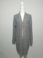 Nic + Zoe Gray Knit Fitted Shawl Collar Pockets Open Front Cardigan Womens Sz S.