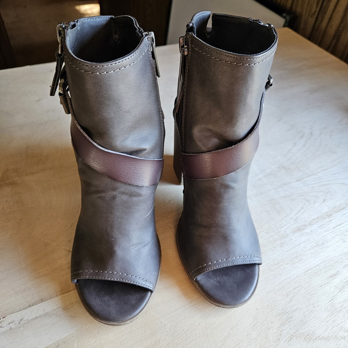 DV by Dolce Viya Teisha Gray Heel Buckle Peep Toe Slingback Ankle Booties  Size