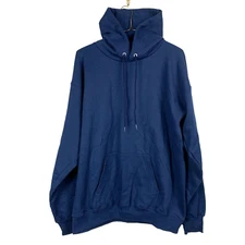 Vintage 90s Hanes Ultimate Cotton Printpro Blue Blank Hoodie Sweatshirt Med New