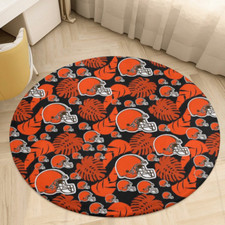 Cleveland Browns Fans Circular Coral Velvet Floor Mat 31.5in Home Decorative