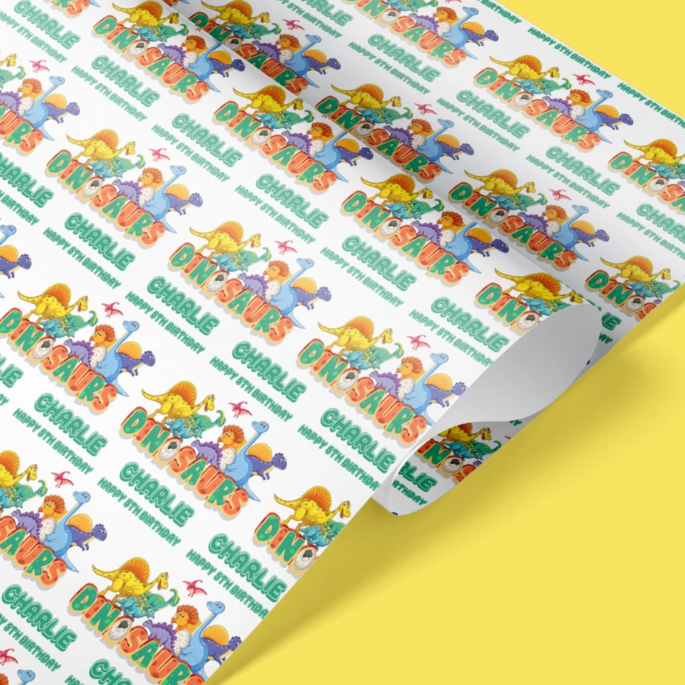 Dinosaur Personalised Wrapping Paper – Custom Name Dino Kids Gift Wrap - Image 4 of 4