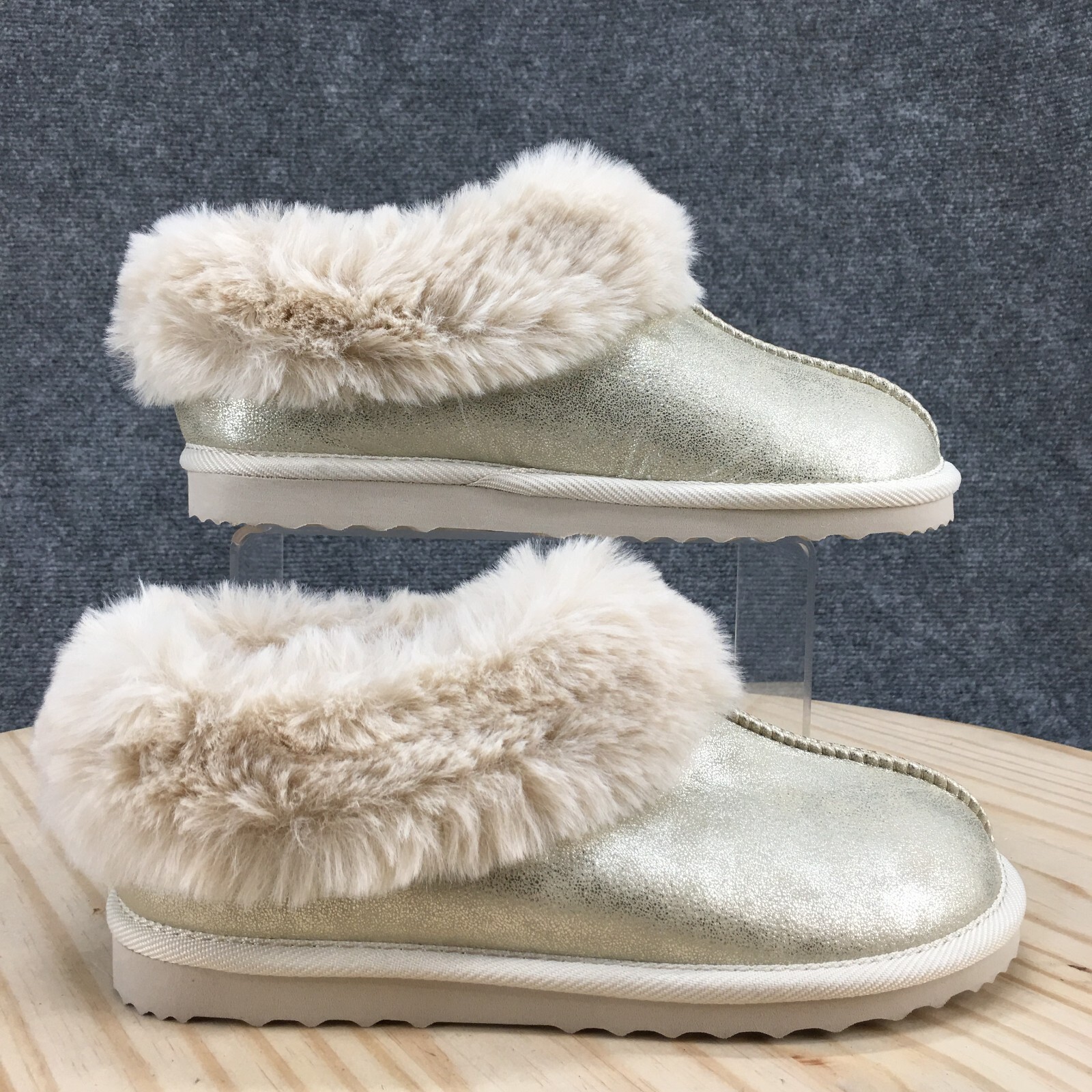 PANTOFOLA D’ORO Pantofole gioventù 3 slip on oro finiture in pelliccia sintetica piatte slip on comfort punta rotonda NUOVE