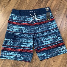 Ocean Current Mens Size 34 Surf Board Shorts 9 Blue Red Hawaiian Floral Print