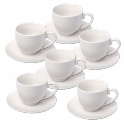 x Service Set 6 Tassen Kaffeetassen mit Untertassen Keramik weiß sus