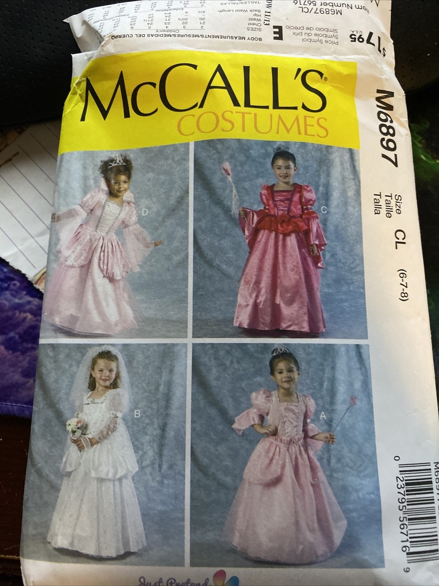 princess bride dress pattern New Uncut McCall’s Pattern M6897 For Girl's Princess Bride Dress Size 6, 7,  8