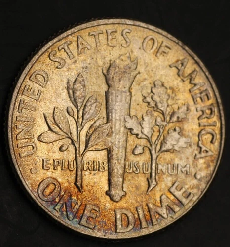 1964  Roosevelt  Dime UNC/AU Toning Rainbow