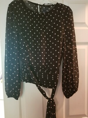 NEW Whitehouse Black Market Sheer Polka Dots Long Sleeves Top Size 4