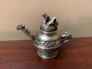 Antique Archaic Chinese Silver Teapot With Chinese Character Mark To Base