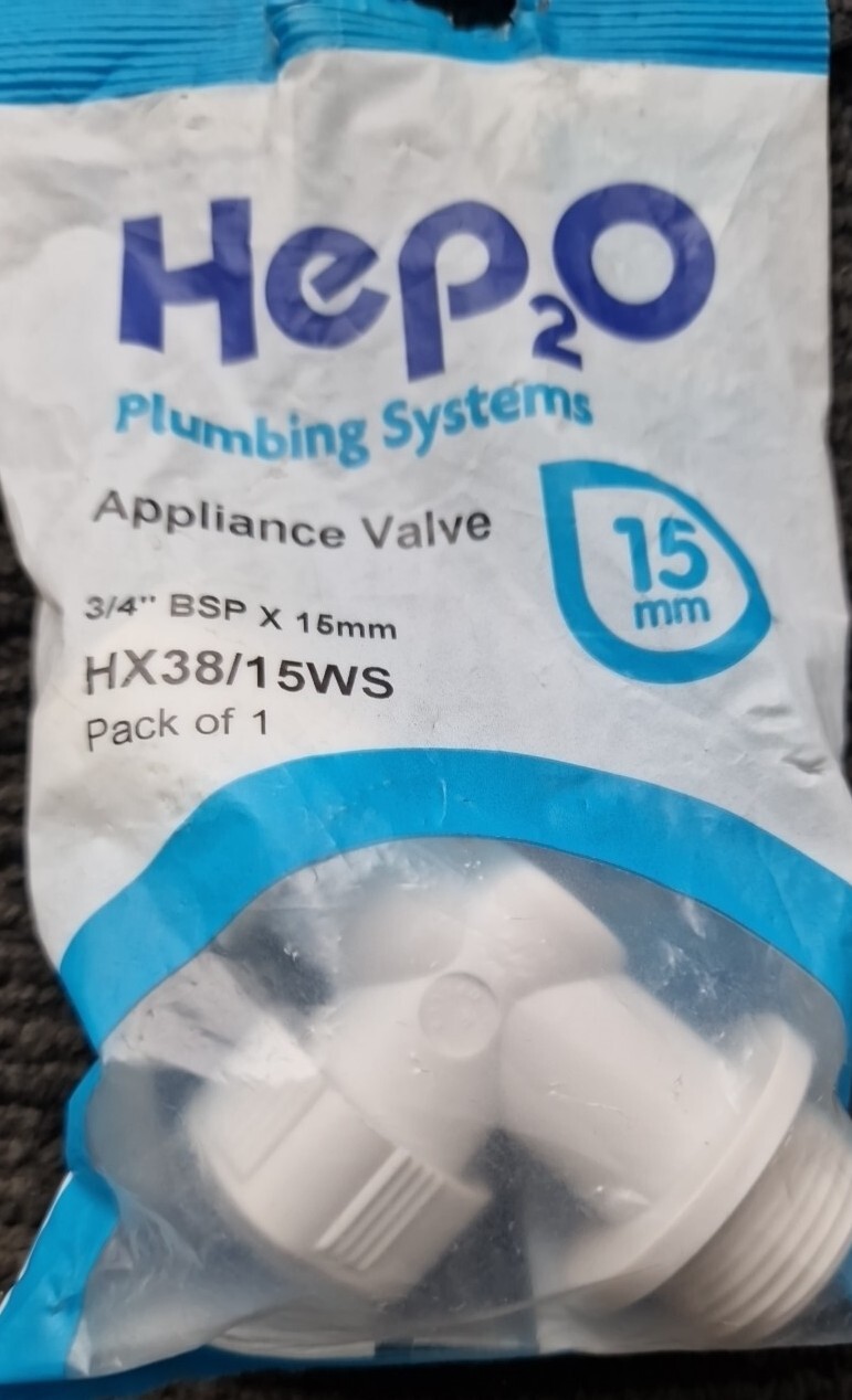 Hep20 15mm x 3/4 BSP Appliance Valve HX38/15WS