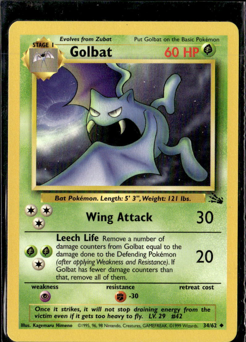 Pokemon Golbat 34/62 Fossil  Non Holo Common  2 Card Lot LP