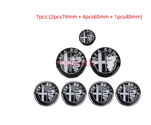Black White ALFA ROMEO Hood Trunk Hubcaps Steering Wheel Emblems Badges Decals