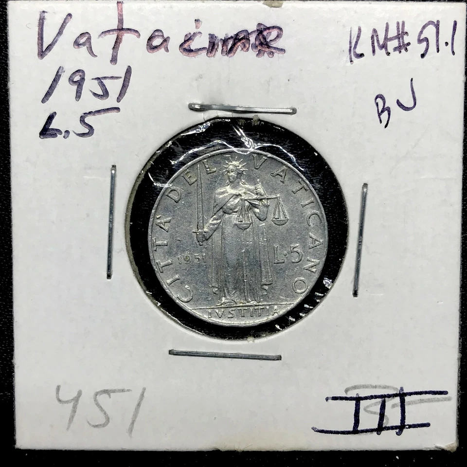 1951 VATICAN CITY 5 LIRE BU. Coin - KM#51.1    - Image 4 of 4