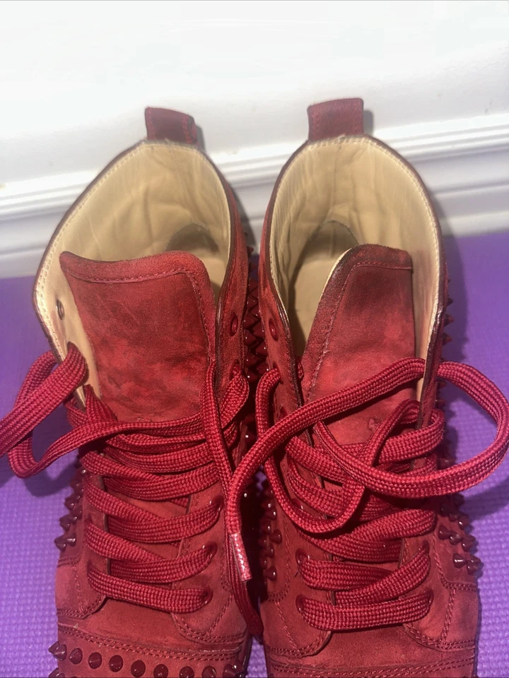Men's Christian Louboutin Red Suede Spike-Studded Luxury Sneakers 43.5 NO BOX!! - Image 2 of 4