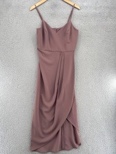Lulus Dress Womens Medium Reinette Mauve Midi Spaghetti Strap Pleated Wrap Slit