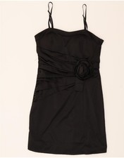 VINTAGE Womens Sleeveless Bodycon Dress UK 12 Medium Black Floral AH10