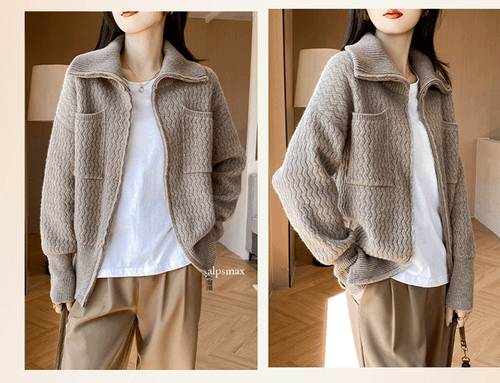 Womens 100% Wool Knit Knitwear Cardigan Sweater Autumn Spring Casual Zipper Coat - Picture 15 of 25