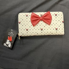 Disney Minnie Mouse Black Polka Dot  Red Bow Zip Around Wallet-NWT
