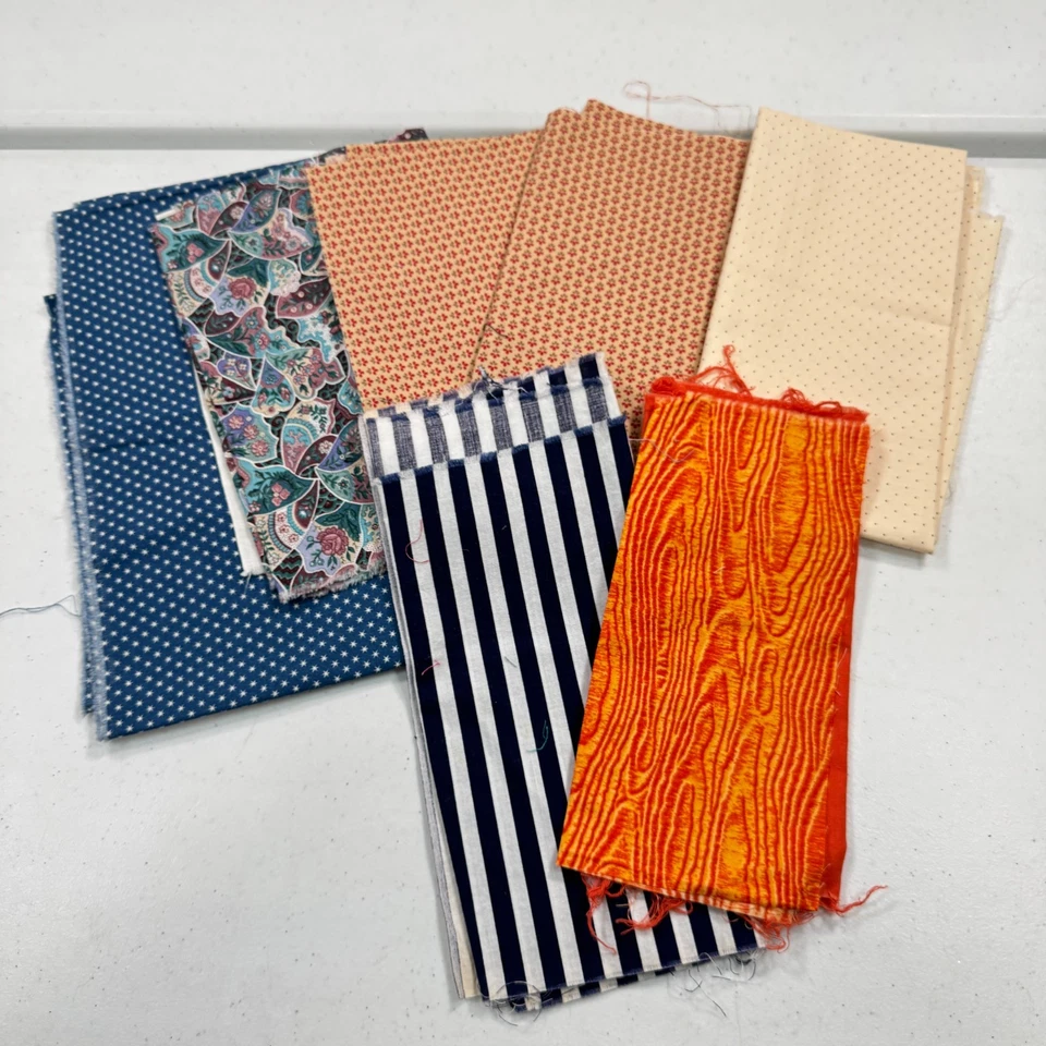 quilting fabric fat quarter bundle 7 blue orange tie dye stripes dots cotton - Image 2 of 4