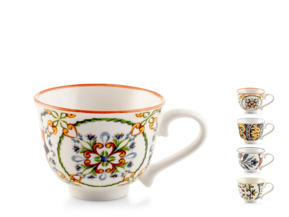 H&H 6 Tea Cups Without Saucers Faenza Decorated 220Cc Mixed Fantasy