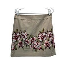 NWT Loft Straight Skirt Beige Hibiscus Floral Patter Stretch Lined 6 Cottagecore