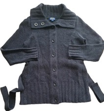 VTG Pendleton Cardigan Belt Lambs Wool L Blue Chunky Button Collar Dark Academia