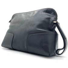 LOEWE Black Leather Clutch Bag Genuine Compact Designer Handbag Auth From Japan