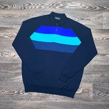 Rare JONH SMEDLEY Color-Block Panel Merino Wool Longsleeve Polo Shirt size Large