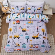 5 Pieces Construction Cars Comforter Set Twin for Boys Kids Bed in a Bag Vehi...